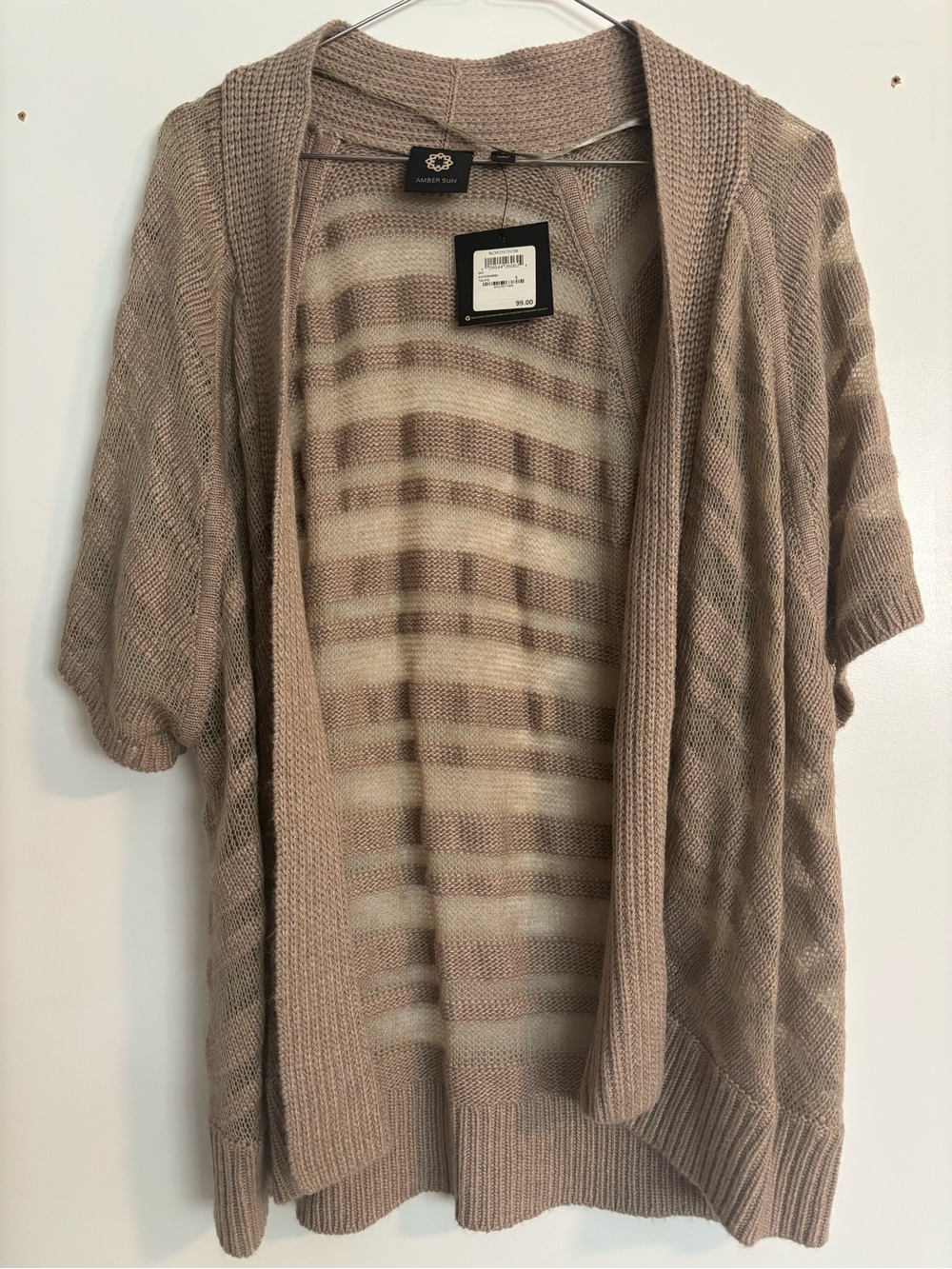 Amber Sun Short Sleeve Lightweight Mid Length Knit Cardigan Light Brown Size S